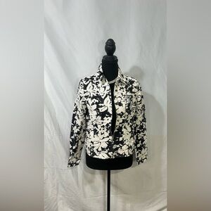 Jones New York Black and White Floral Jean Jacket